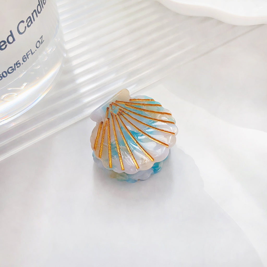 Iridescent Scallop Shell Mini Claw Clip - SkyBlue
