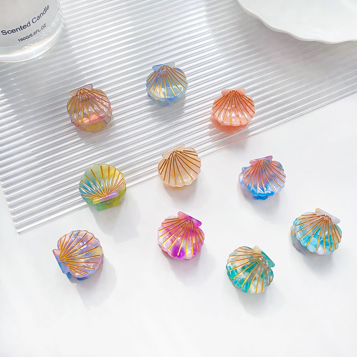 Iridescent Scallop Shell Mini Claw Clip