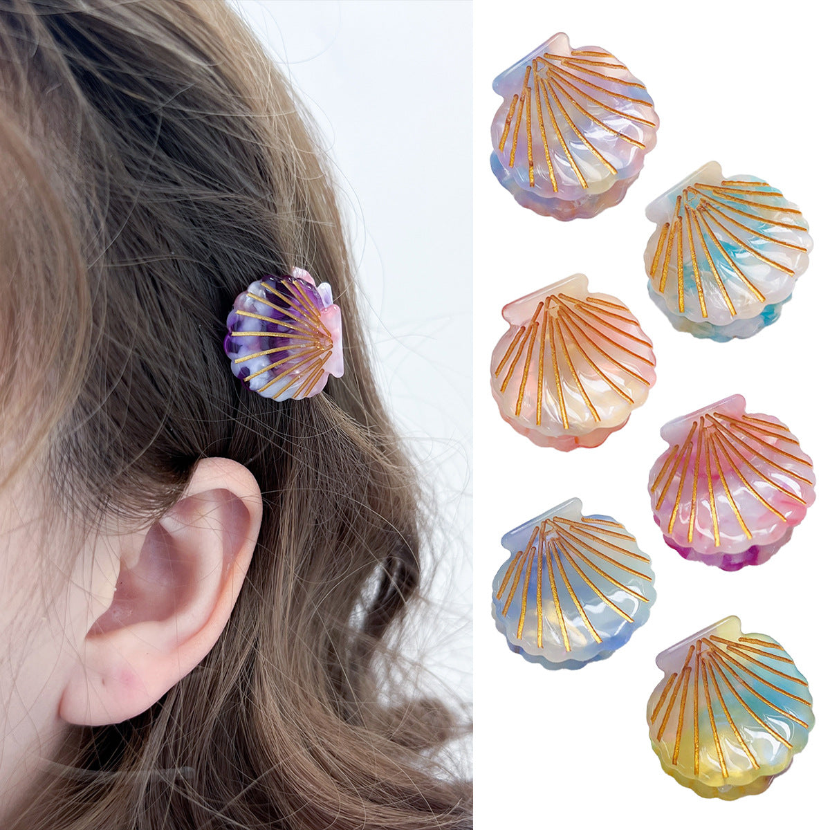 Iridescent Scallop Shell Mini Claw Clip - view 1