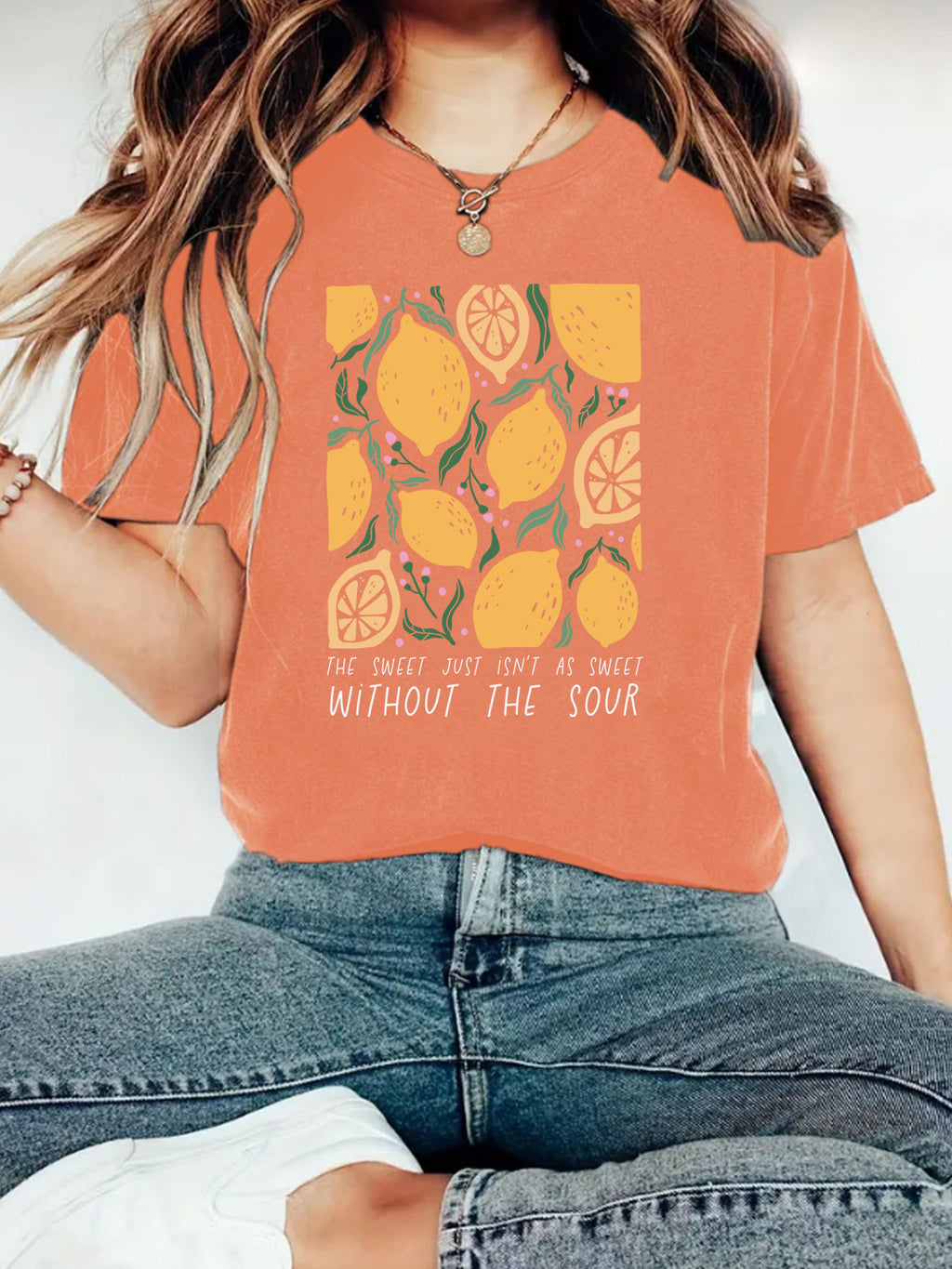 Lemon Print Boxy Crop Graphic Tee - Orange