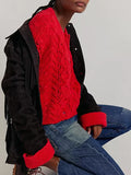 Openwork Cable Knit Henley Pullover Sweater - Red