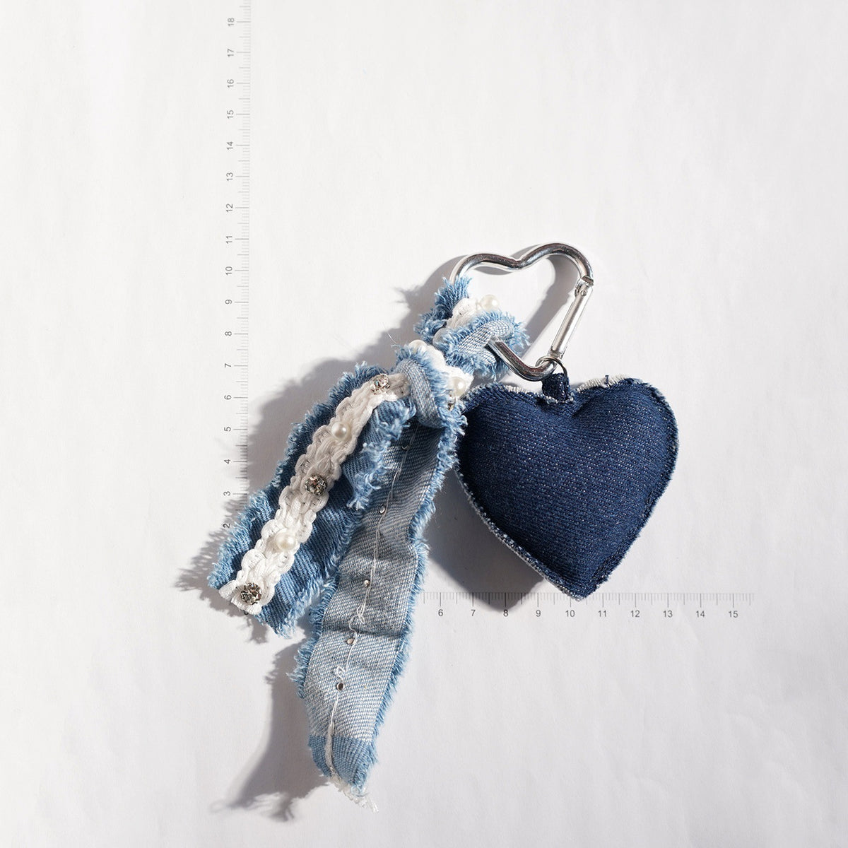 Frayed Denim Heart and Star Keychain - NO-1