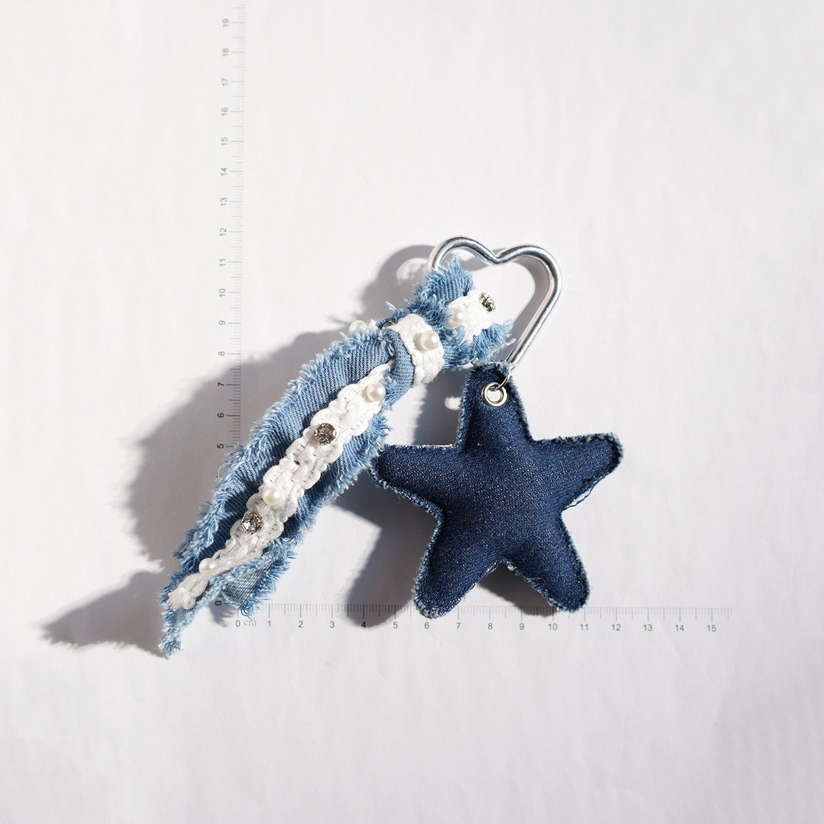 Frayed Denim Heart and Star Keychain - NO-2