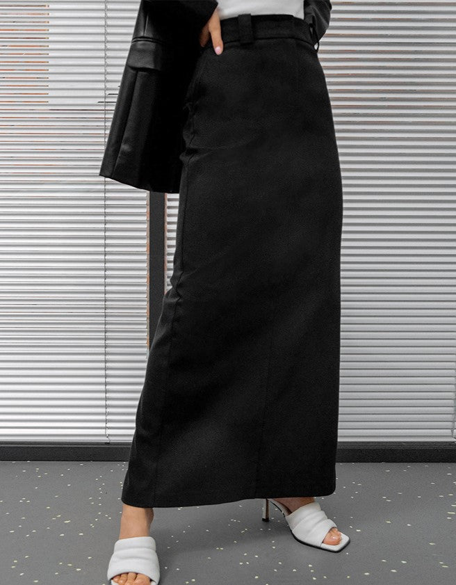 High Waisted Straight Maxi Skirt With Pockets - Black - 1