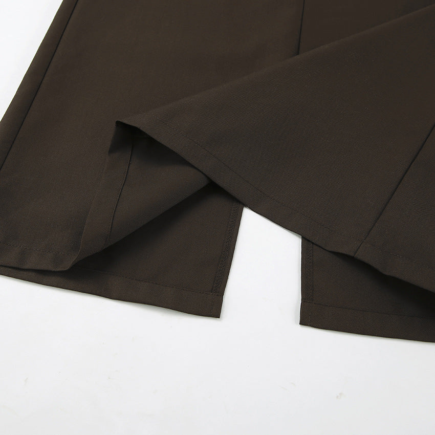 High Waisted Straight Maxi Skirt With Pockets - Brown - 6