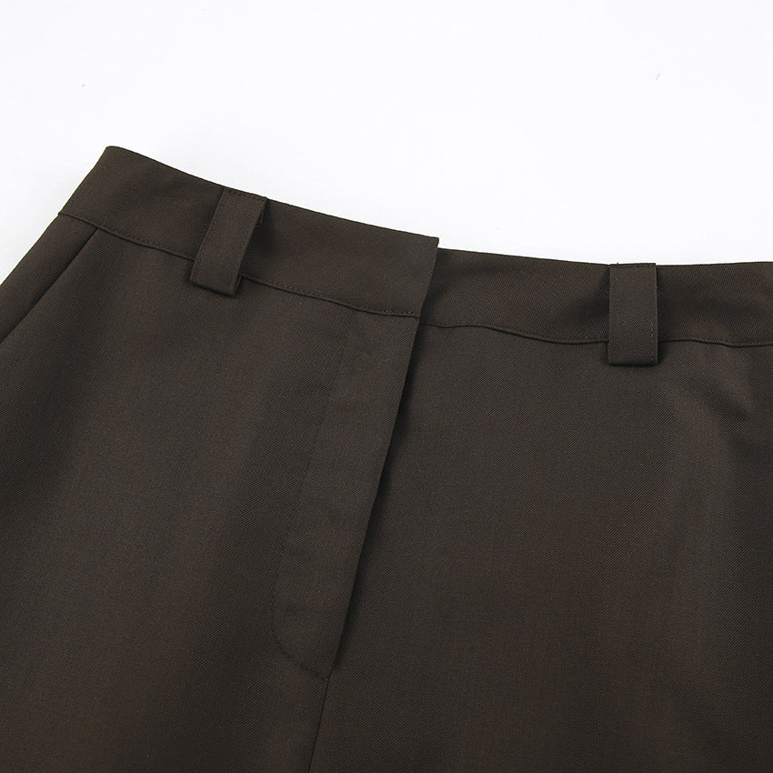 High Waisted Straight Maxi Skirt With Pockets - Brown - 8
