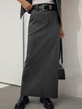 High Waisted Straight Maxi Skirt With Pockets - Grey