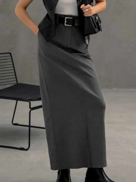 High Waisted Straight Maxi Skirt With Pockets