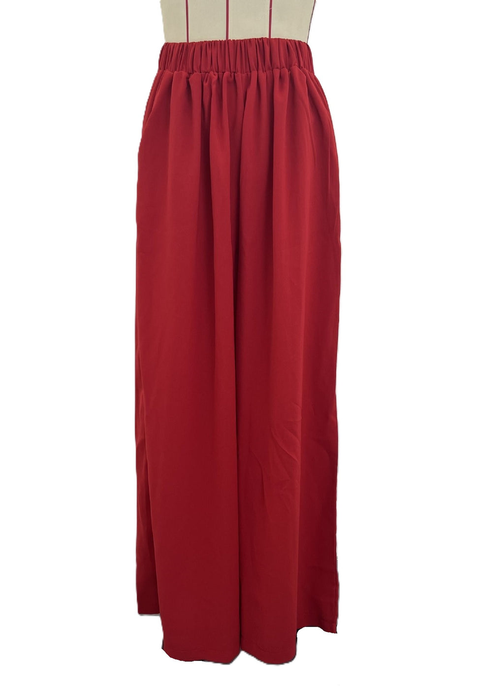 Flowy High Waist Palazzo Wide Leg Pants - Red