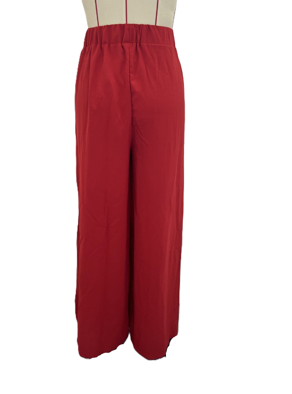 Flowy High Waist Palazzo Wide Leg Pants - Red - 1