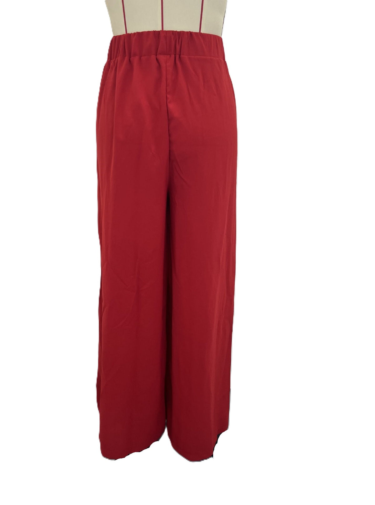 Flowy High Waist Palazzo Wide Leg Pants - Red - 1