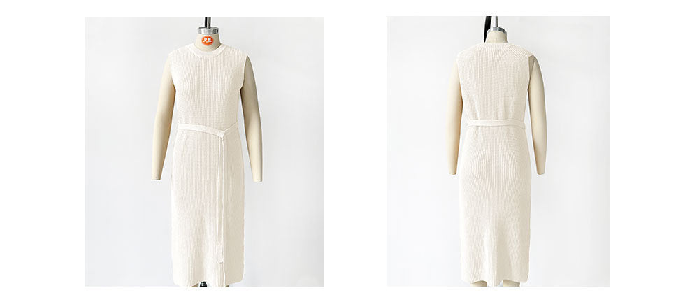 Belted Sleeveless Knit Midi Dress - OffWhite - 2