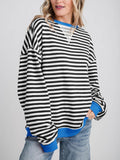 Oversized Striped Sweatshirt With Contrast Rib Trim - Black