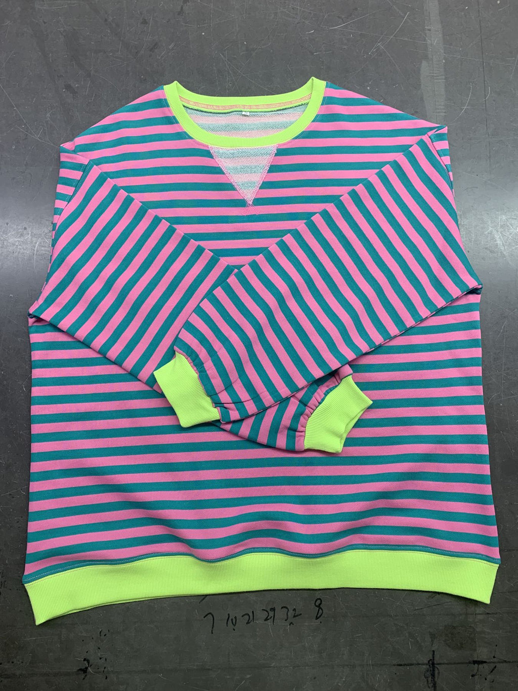 Oversized Striped Sweatshirt With Contrast Rib Trim - Pink