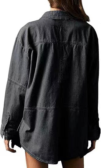 Oversized Denim Popover Tunic Shirt