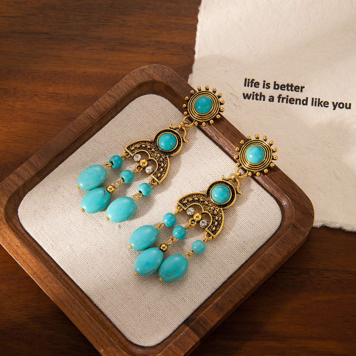 Bohemian Chandelier Beaded Drop Earrings - Gold - 1