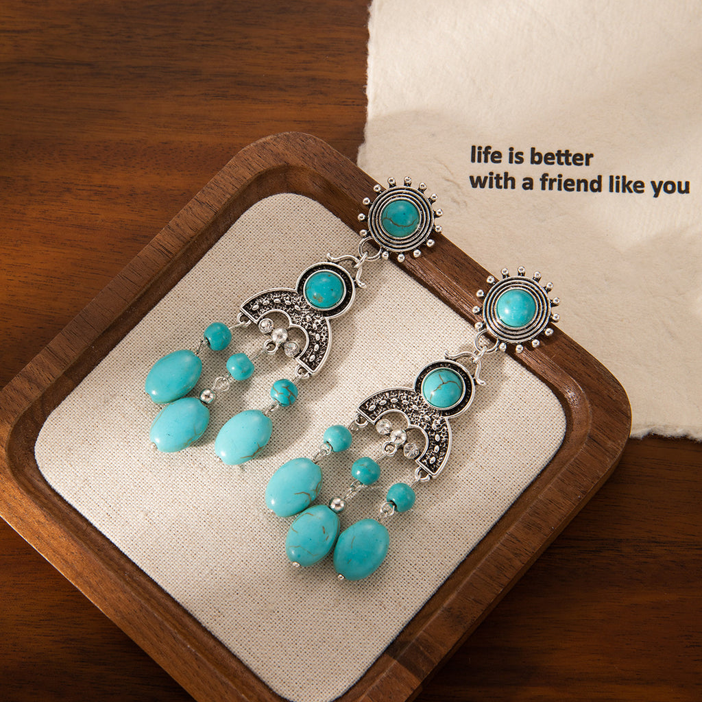 Bohemian Chandelier Beaded Drop Earrings - Silvery