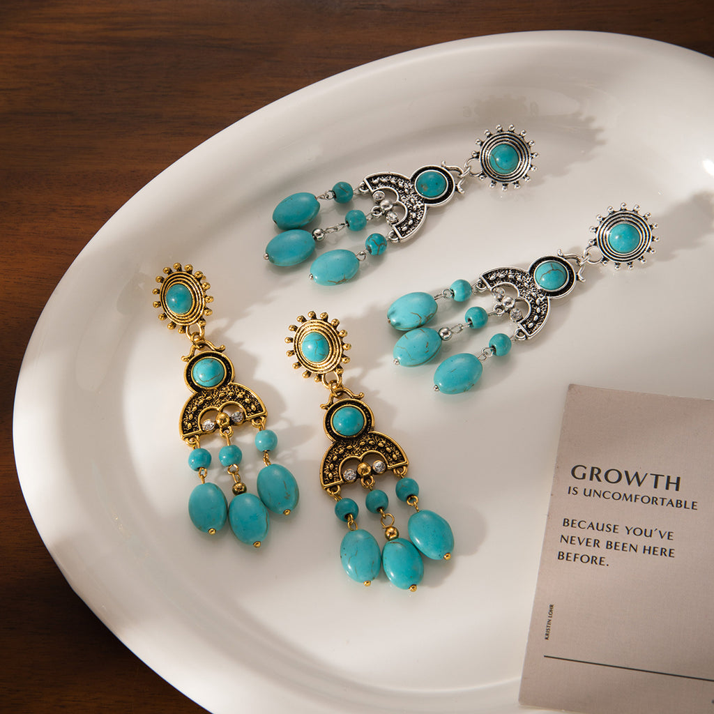 Bohemian Chandelier Beaded Drop Earrings - Silvery - 1