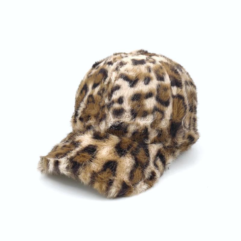 Fluffy Leopard Print Winter Baseball Cap - Leopard - 1