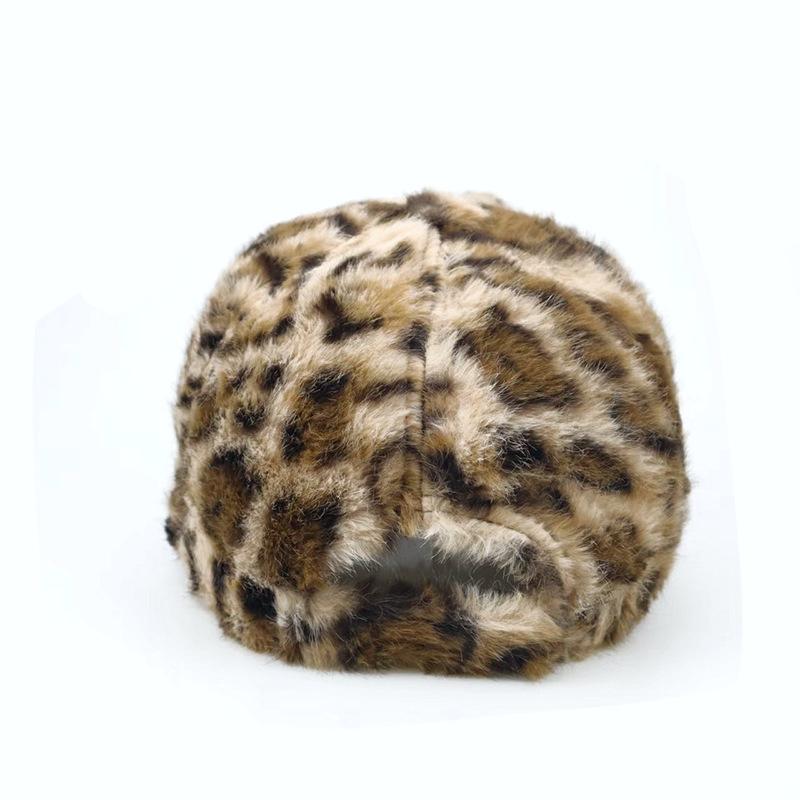 Fluffy Leopard Print Winter Baseball Cap - Leopard - 3
