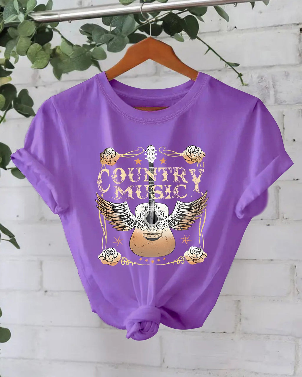 Country Guitar Graphic Crew Neck Tee - DeepPurple