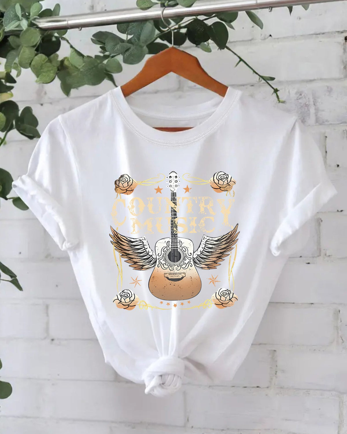 Country Guitar Graphic Crew Neck Tee - White