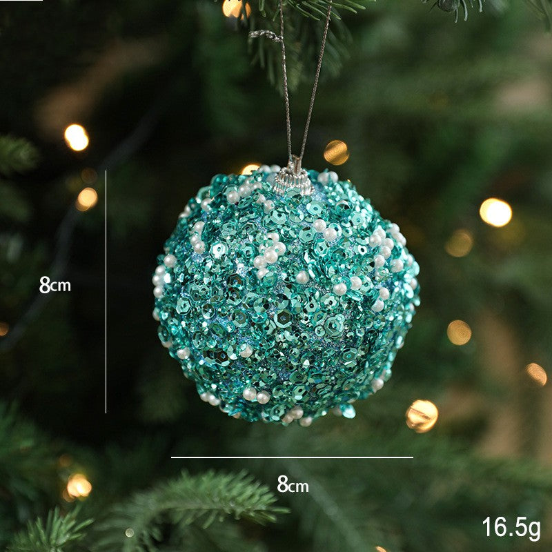 Sequin Bauble Christmas Ornament With Bead Accents - Blue