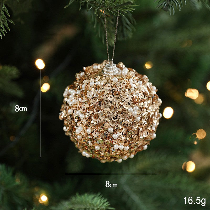 Sequin Bauble Christmas Ornament With Bead Accents - Gold