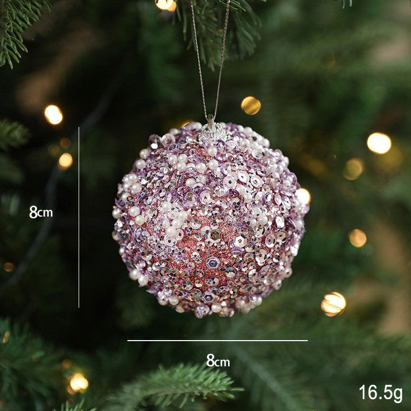Sequin Bauble Christmas Ornament With Bead Accents - Purple