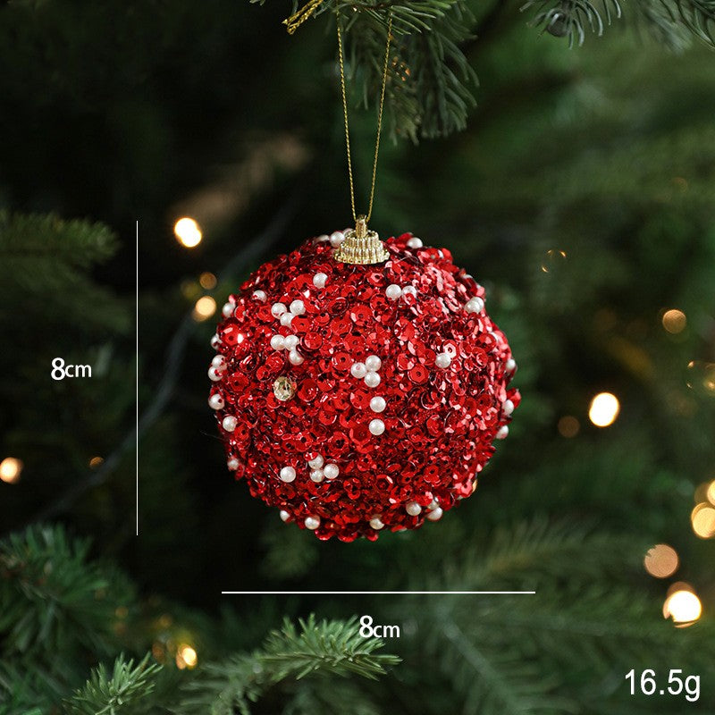 Sequin Bauble Christmas Ornament With Bead Accents - Red