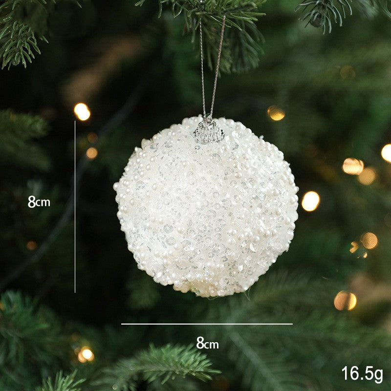 Sequin Bauble Christmas Ornament With Bead Accents - White