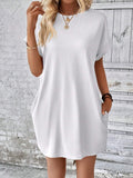 Rolled Cuff Pocket Mini T Shirt Dress - White