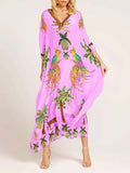 Tropical Palm Print Kaftan Maxi Dress - Rose