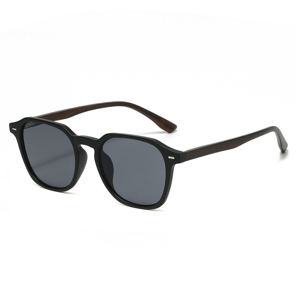 Wood Grain Temple Square Sunglasses - Black