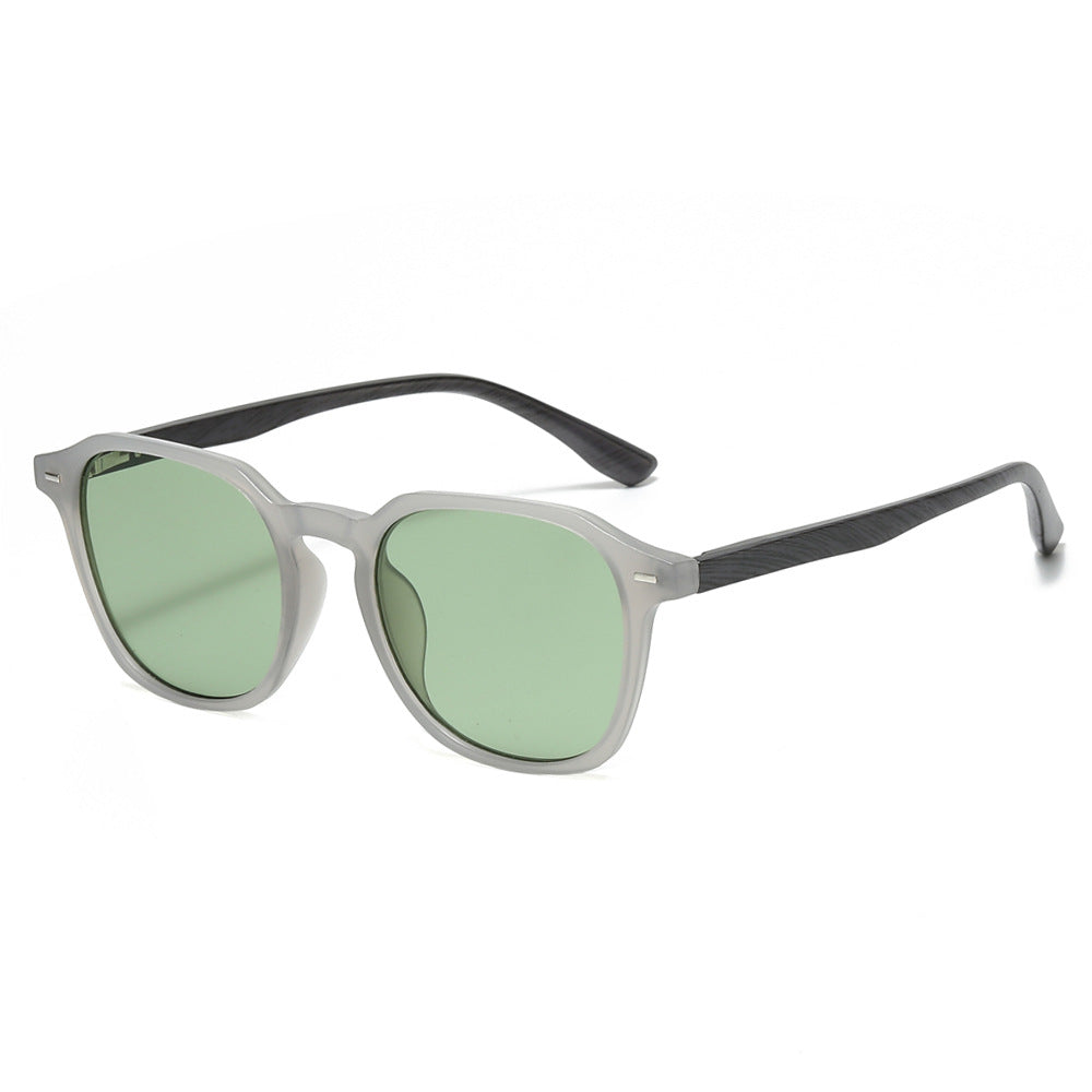 Wood Grain Temple Square Sunglasses - Green