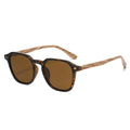 Wood Grain Temple Square Sunglasses - Leopard