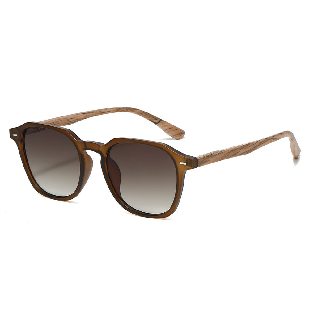 Wood Grain Temple Square Sunglasses - Tea