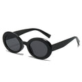 Retro Oval Narrow Frame Sunglasses - Black