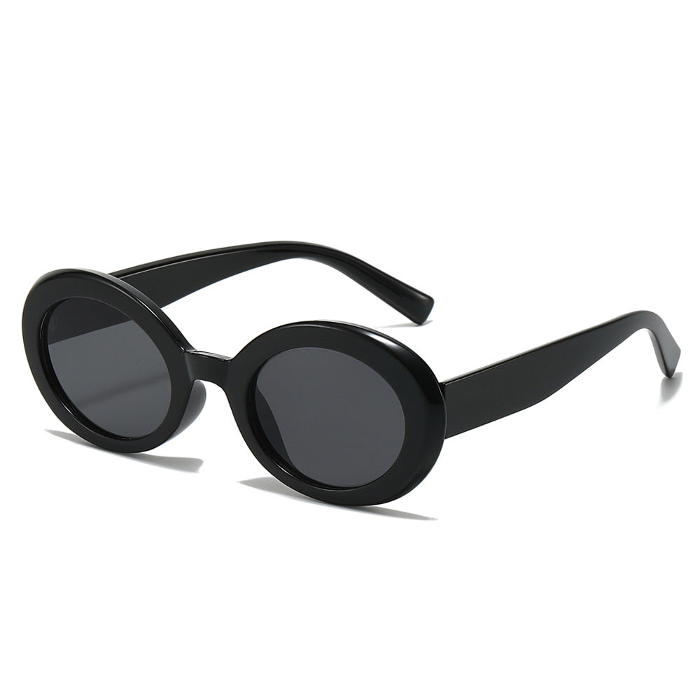 Retro Oval Narrow Frame Sunglasses - Black