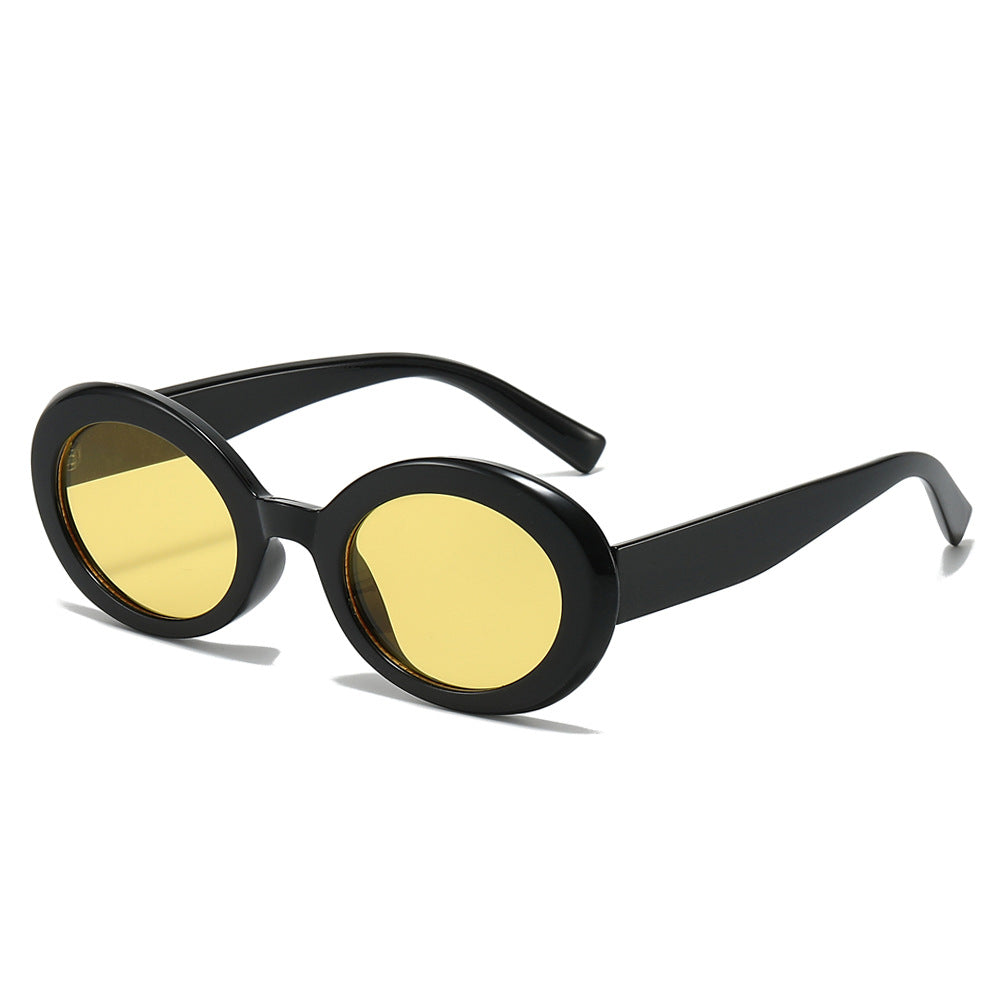 Retro Oval Narrow Frame Sunglasses - Black_Y
