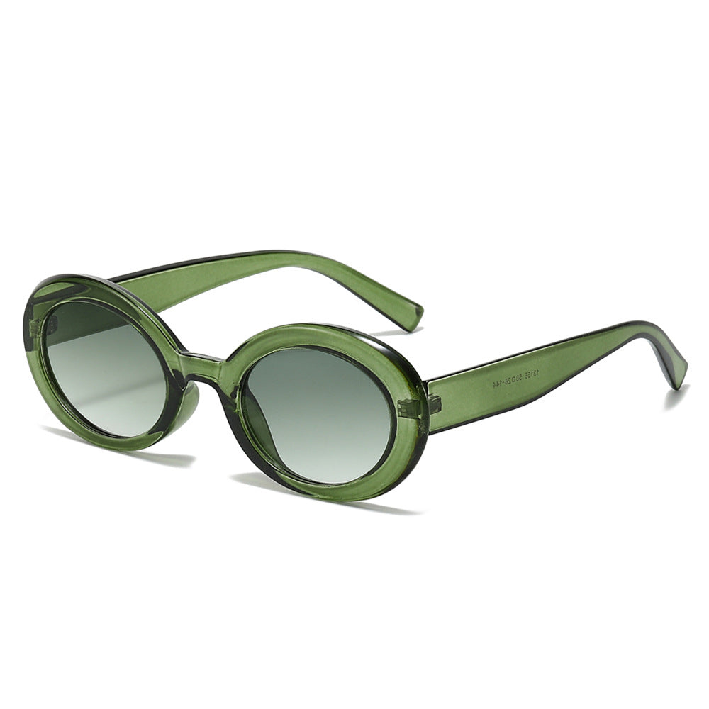 Retro Oval Narrow Frame Sunglasses - Olive