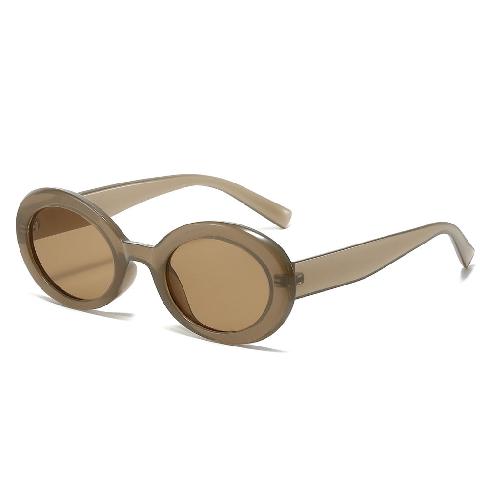 Retro Oval Narrow Frame Sunglasses - Tea