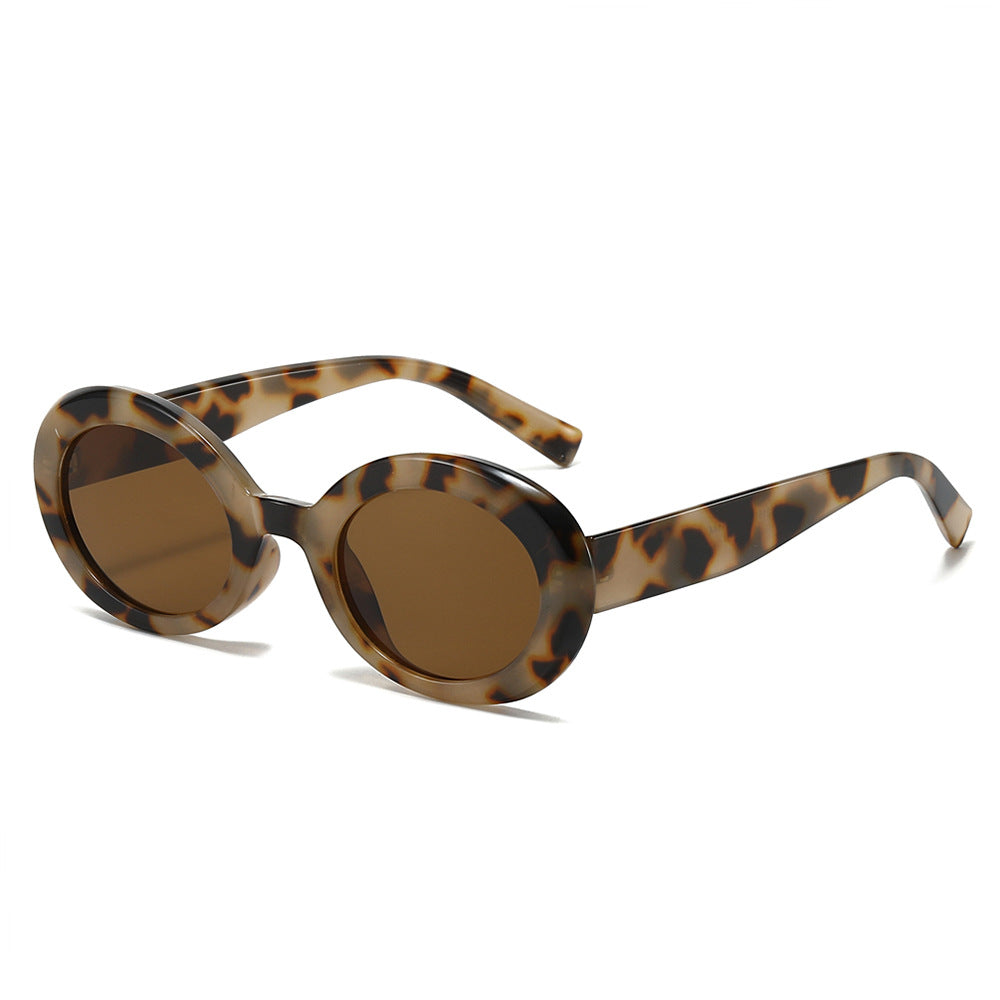 Retro Oval Narrow Frame Sunglasses - Tortoiseshell