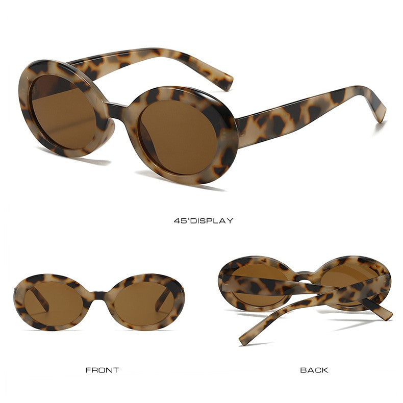 Retro Oval Narrow Frame Sunglasses - Tortoiseshell - 1