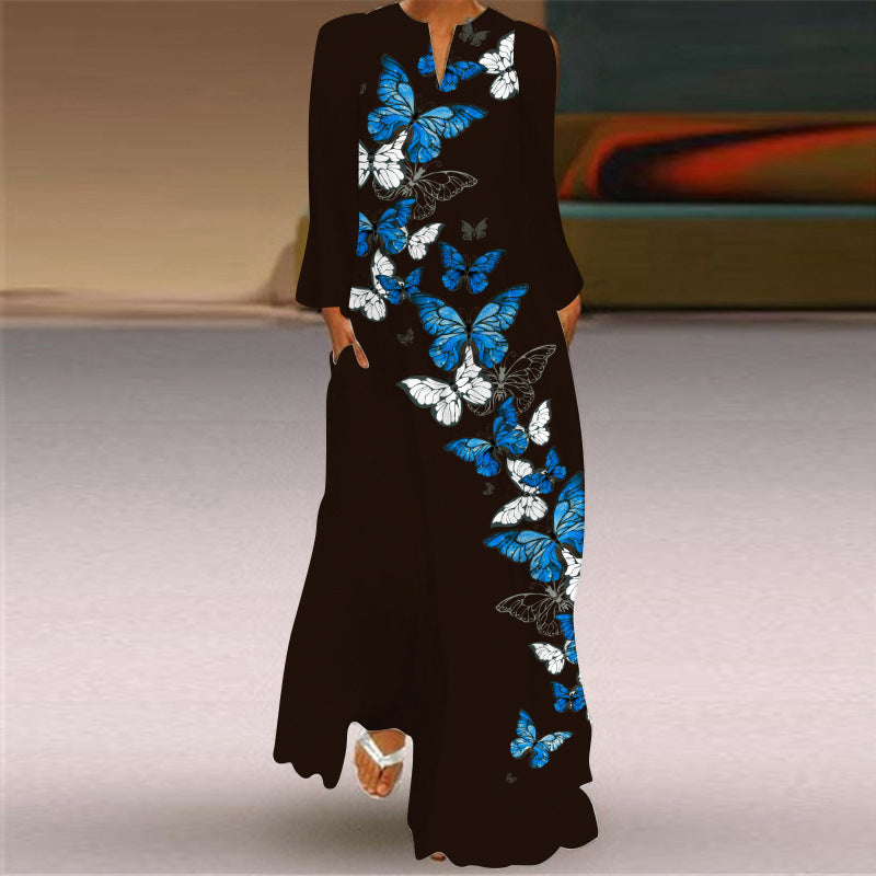 Printed V Neck Long Sleeve Maxi Dress - Color_06