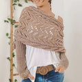 Open Knit Sleeved Wrap Shawl - Khaki