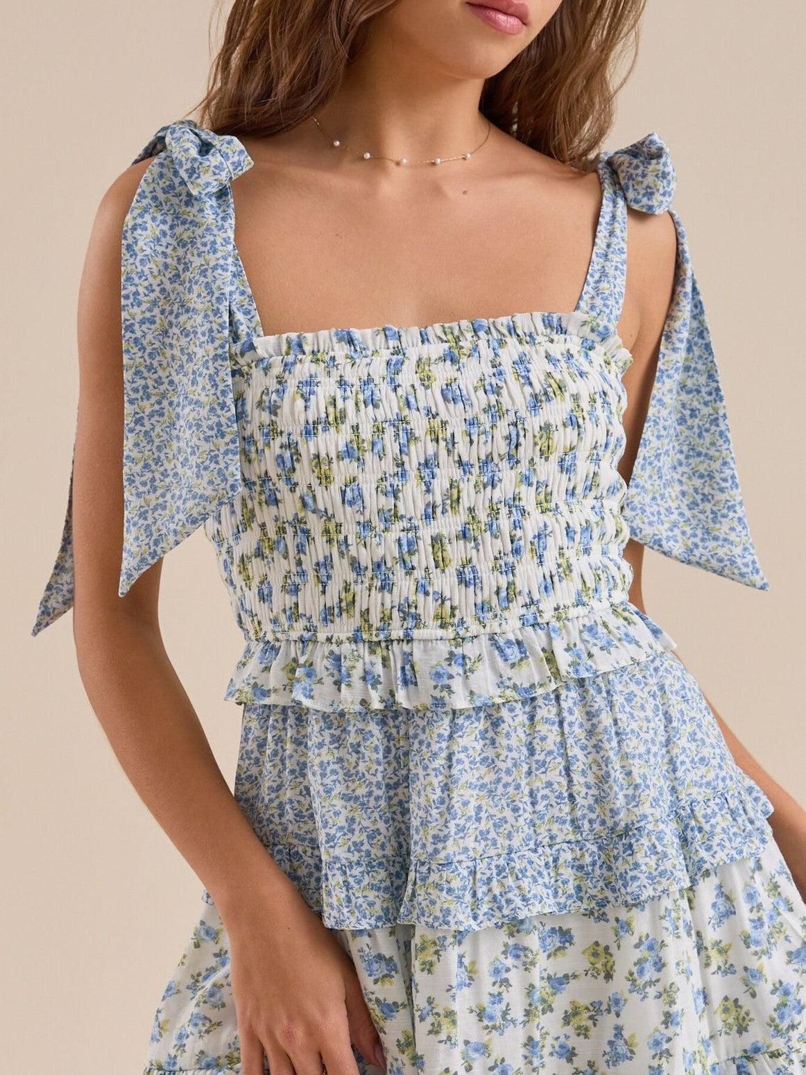 Ditsy Floral Ruffle Tiered Mini Sundress - Blue - 4