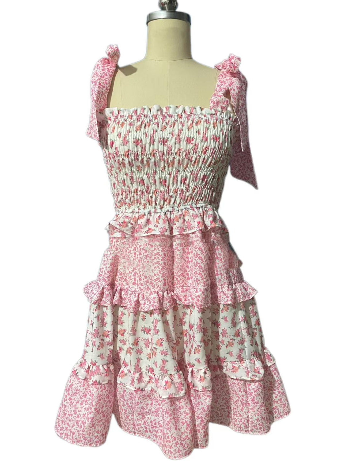 Ditsy Floral Ruffle Tiered Mini Sundress - Pink