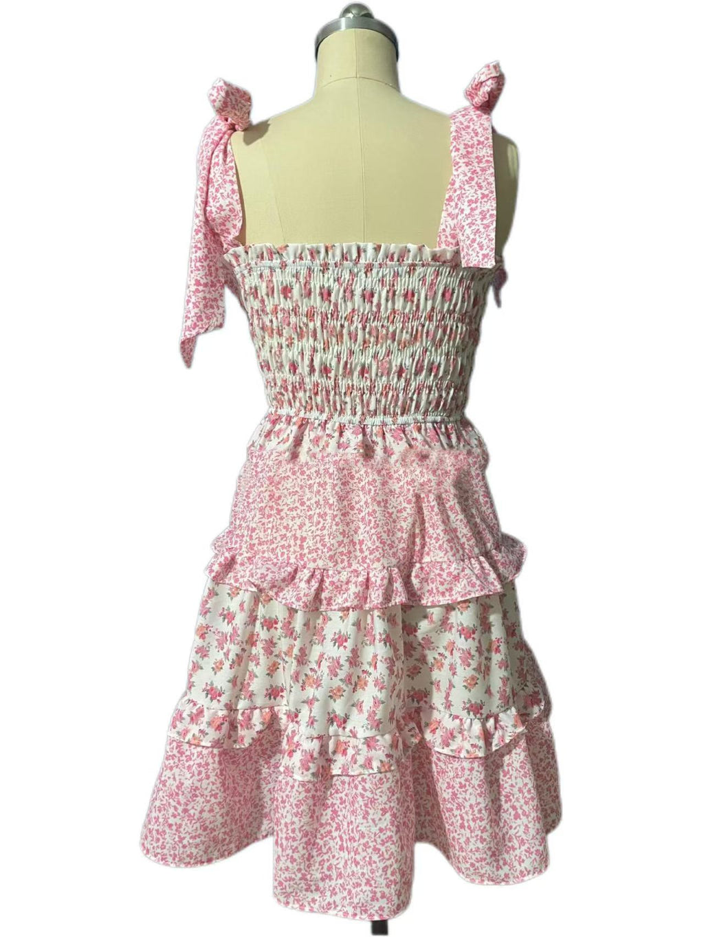 Ditsy Floral Ruffle Tiered Mini Sundress - Pink - 1