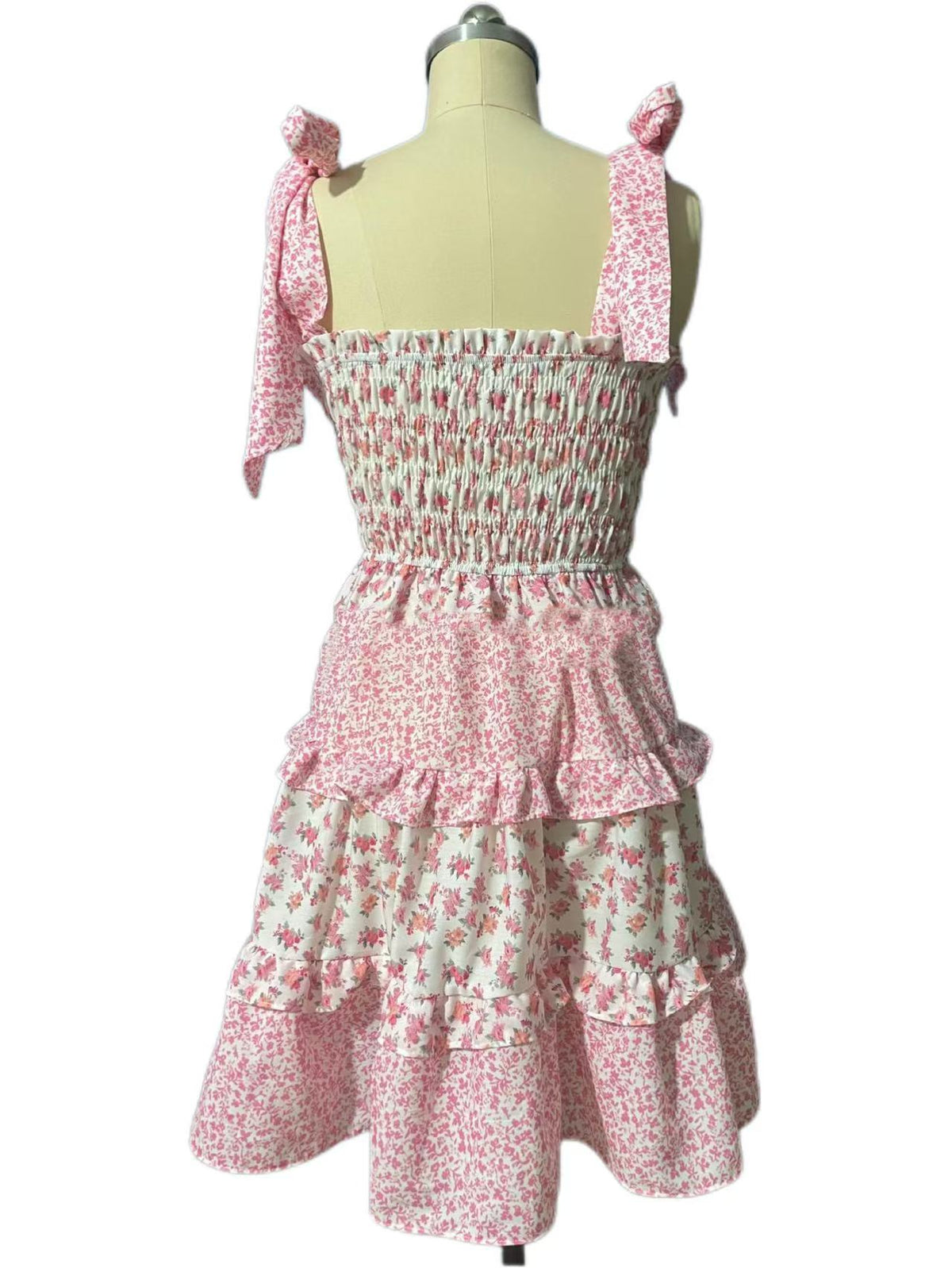Ditsy Floral Ruffle Tiered Mini Sundress - Pink - 1